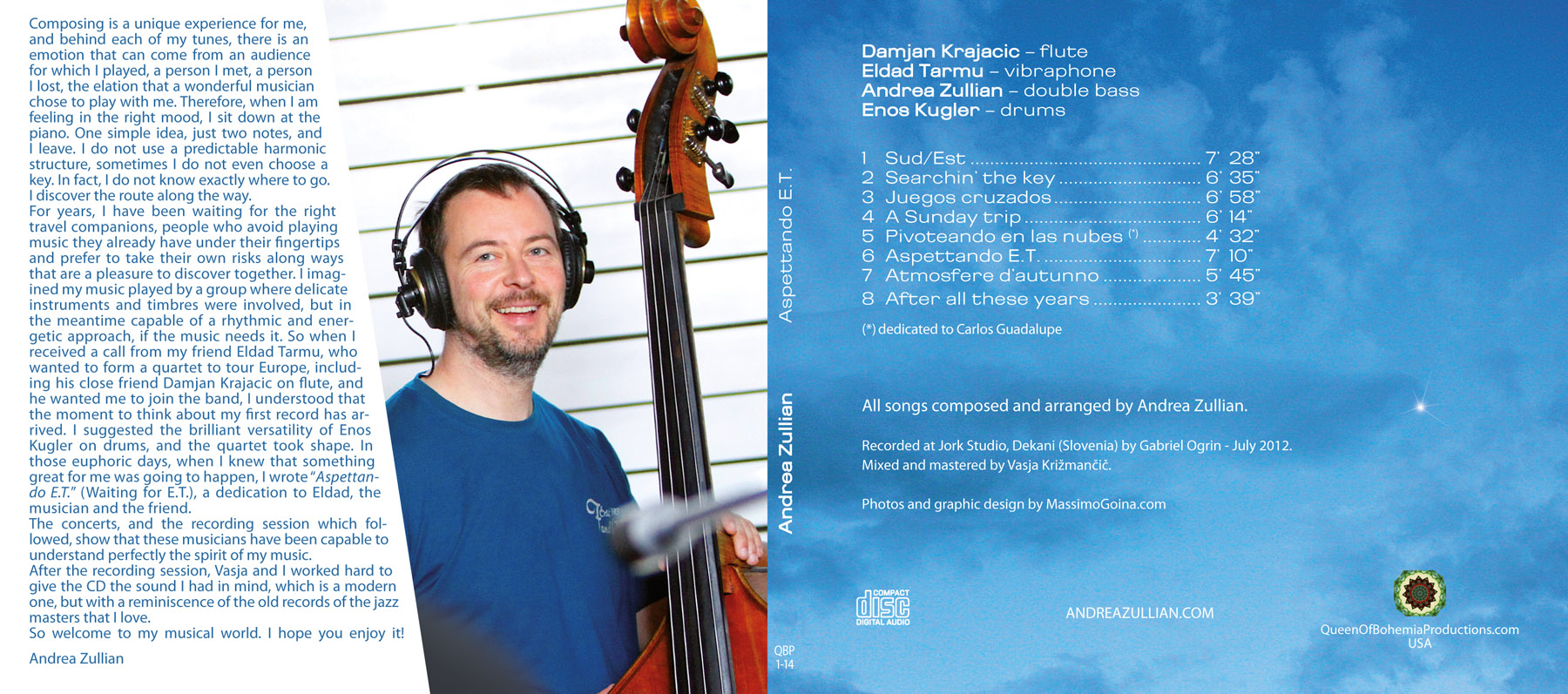 Interno della copertina del CD di Andrea Zullian "Aspettando E.T.", Grafica di Massimo Goina